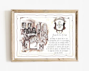 JURISTIN | Geschenk für Juristin | Handgemalt | Berufsbild mit Gedicht | persönliches Geschenk | Geburtstagsgeschenk | Weihnachtsgeschenk