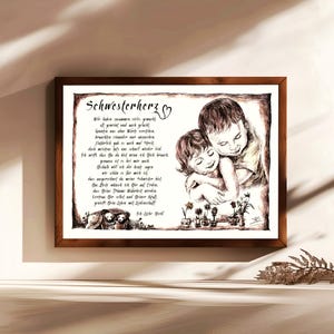Cuore per sorelle, regalo, dipinto a mano, personalizzabile, poesia per sorelle, regalo personale, regalo di compleanno, regalo di Natale