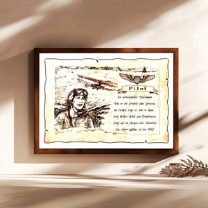 Pilota, regalo, dipinto a mano, personalizzabile, quadro professionale con poesia, regalo personale, regalo di compleanno, regalo di Natale