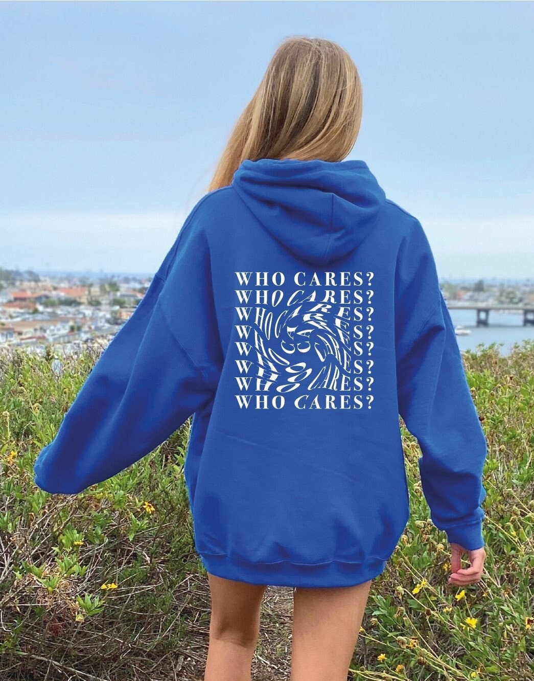 Who Cares Hoodie Aesthetic Hoodie With Words on Back Streetwear Hoodies Trendy Clothing Back Print Hooded Sweater distorted Text Sweater Etsy