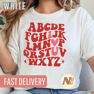 Camiseta Alfabeto, Camiseta Te Amo, Diseño de Corazón, Camiseta Letras Retro, Regalo para San Valentín, Camiseta Amor, Camiseta Amistad