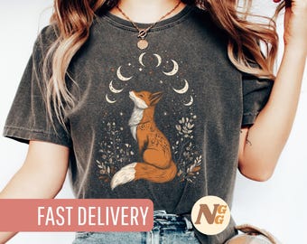 Boho Fox T-Shirt with Moon and Stars Design, Mystical Woodland Animal Tee for Women, Trendy Boho Fashion, Perfect Gift Idea, boho shirt
