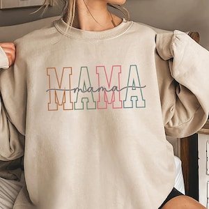 Varsity Mama Sweatshirt, Mama Script Design, Gift for Moms, Cool Mom Clothing, Stylish Mama Pullover for Mother’s Day, pregnancy shir