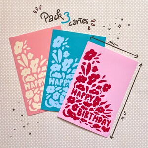 Carte d'anniversaire - motif fleur simple et couleur vives - format A6 - 230g/m2 -