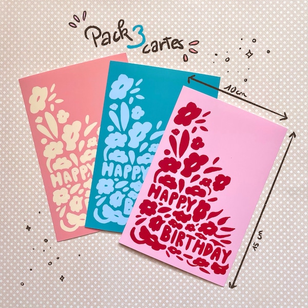 Carte d'anniversaire - motif fleur simple et couleur vives - format A6 - 230g/m2 -