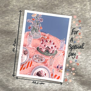 Carte d'anniversaire - table et gâteau d'anniversaire - format A6 - 230g/m2 -