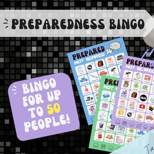 BINGO for Emergency Preparedness, Game Printable Family Activity, Bingo download, Be prepared Group game, 50 unique Bingo cards