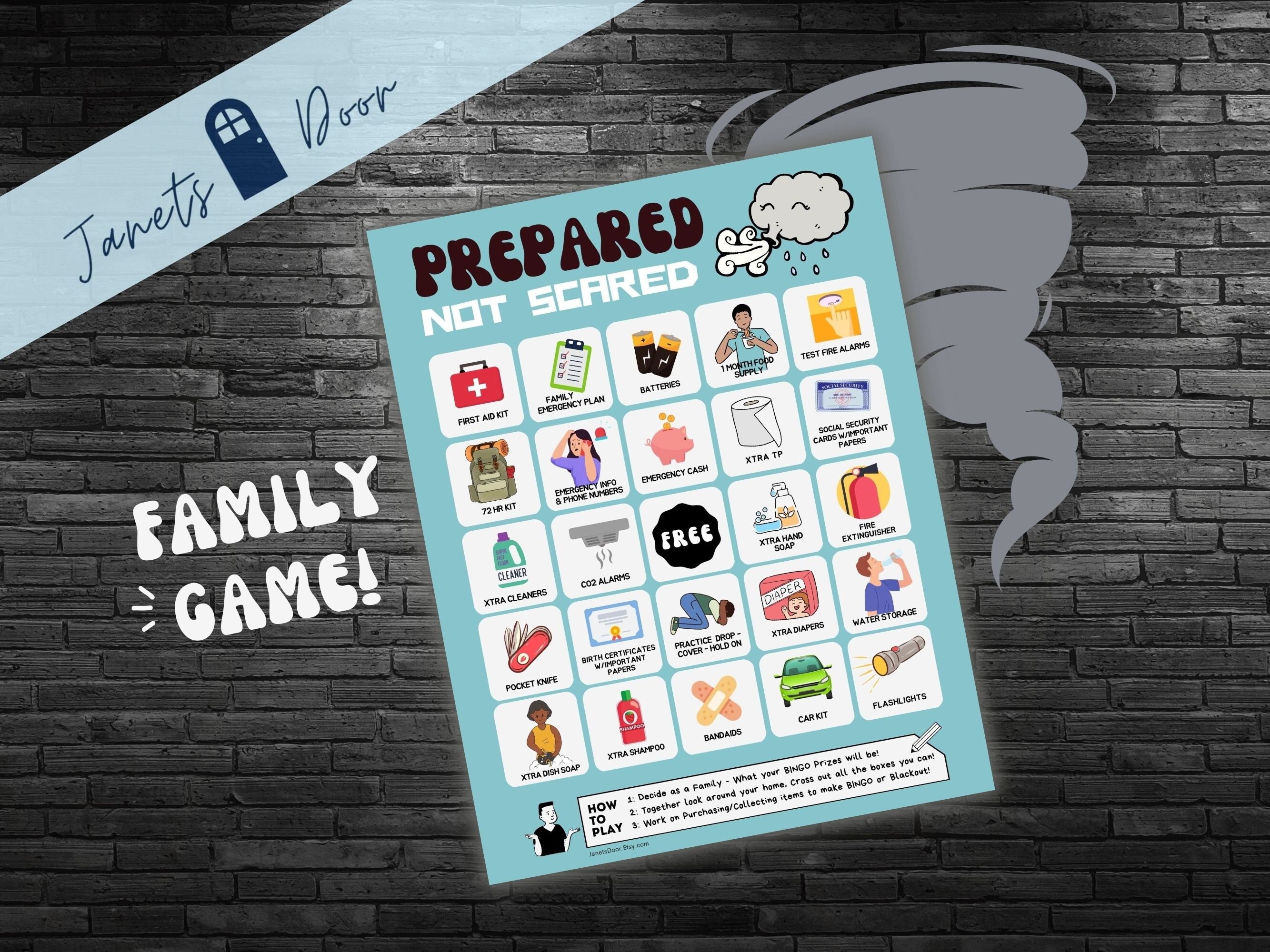 Emergency Preparedness Game Printable Family Activity, Bingo Download