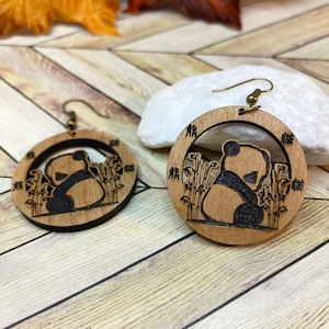 Wood Panda Bear Earrings, Animal Earrings, Panda Jewelry, Panda Lover Gift, Wood Earrings, Unique Jewelry, Boho Earrings, Eco Friendly Gift