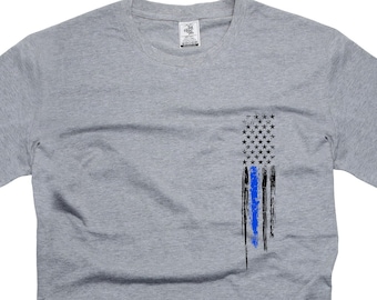 Herren Polizei Tasche Flagge T-Shirt: Vaterländische dünne blaue Linie T-Shirt