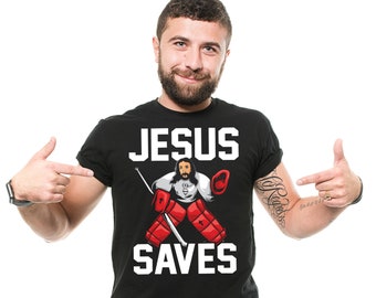 Grappig Jezus redt hockeykeeper-T-shirt - cadeau hockeyvader