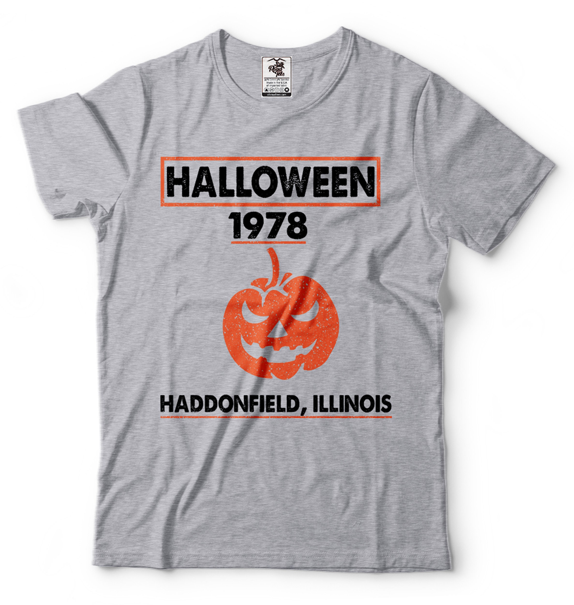 MASLAN T-shirt con zucca di Halloween Film Cultura popolare 1978 Haddonfield, Illinois Tee Shirt-7868, grigio, L MASLAN T-shirt con zucca di Halloween Film Cultura popolare 1978 Haddonfield, Illinois Tee Shirt-7868, grigio, L