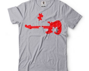 Autism Awareness Guitar T-Shirt: Puzzle Piece Design