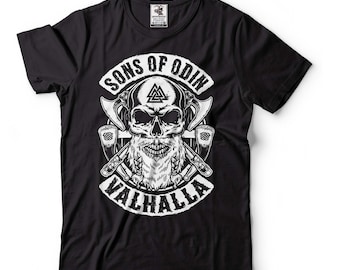 Men&#39;s Valhalla Shirt Sons Of Odin T-Shirt Viking Warrior Shirt Norse Nordic Gift Tees Norse Mythology T Shirt Viking Gift Ideas For Him