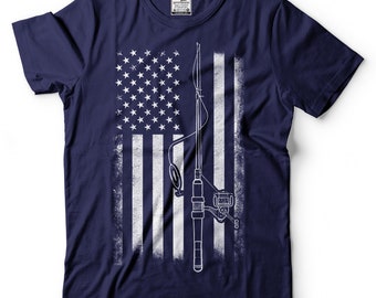 Mens Fishing T-Shirt: USA Flag Patriotic Fisherman Gift