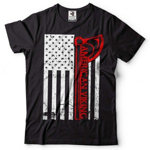 American Viking T-Shirt: Patriotic USA Flag, Warrior Axe Tee