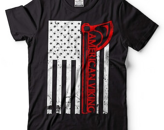 Camiseta vikinga americana: bandera patriótica de EE. UU., camiseta con hacha de guerrero