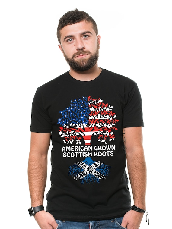 Scottish Roots American Grown Tree Flag Usa Scotland T-Shirt Scottish Roots American Grown Tree Flag Usa Scotland T-Shirt