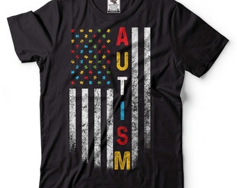 T-shirt drapeau américain de sensibilisation à l'autisme : t-shirt casse-tête patriotique