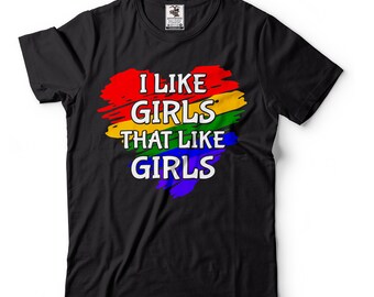 Camiseta del Orgullo LGBTQ "Me gustan las chicas": Camiseta de amor arcoíris lésbico