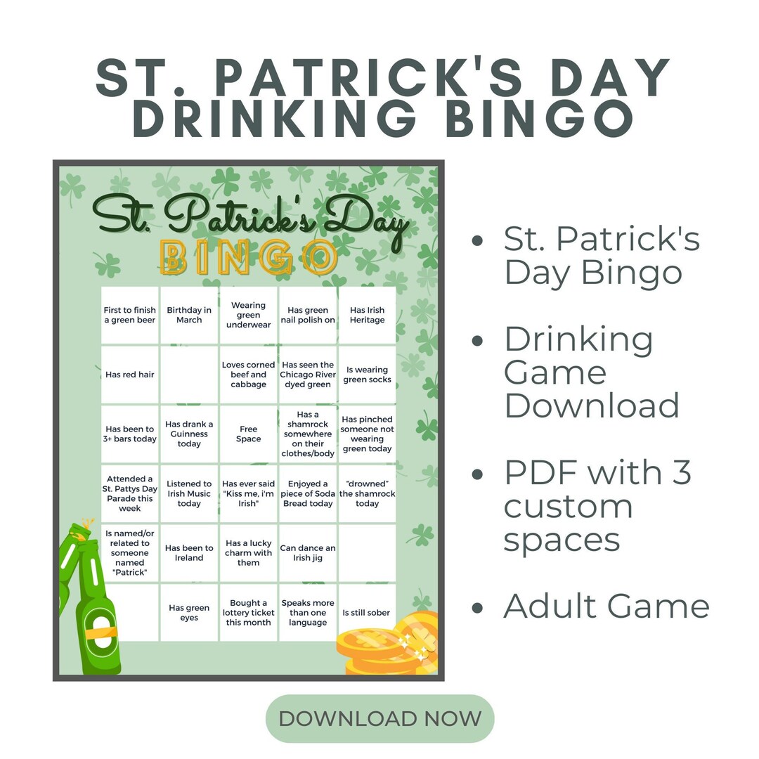 St. Patrick's Day Drinking Bingo Download Etsy