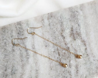 Gold Filled Ball Dangle Chain Earrings, Minimalist Style