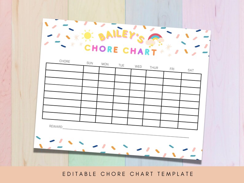 Chore Chart Printable|customized Chore Chart|family Chore Chart|kids ...