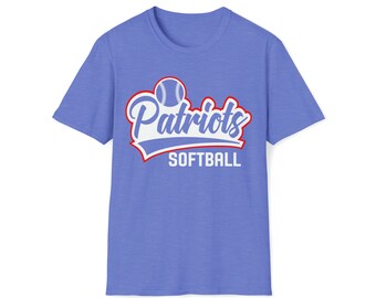 Red and White Patriots Softball Logo Unisex Softstyle T-Shirt