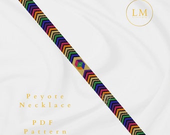 Mönster för halsband med regnbågsfärgade peyotesömmar, pärlvävstol (PDF-mönster)