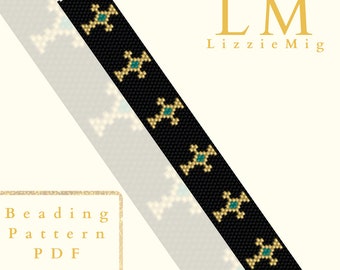 Gold Cross Peyote Stitch Bracelet Pattern, Geometric Woven Design (PDF)