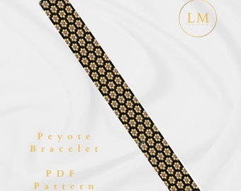 Mönster för armband med peyotesöm, guldblommor, pärlvävstol (PDF-mönster)