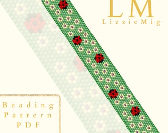 Mönster för armband med nyckelpiga-peyotesöm, seed bead loom (PDF-mönster)