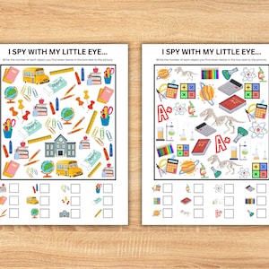 School I Spy Printable Activity Sheets, I Spy Game For Kids, School I Spy Game, Puzzles for Kids, Printable Activities for Kids, I Spy Games