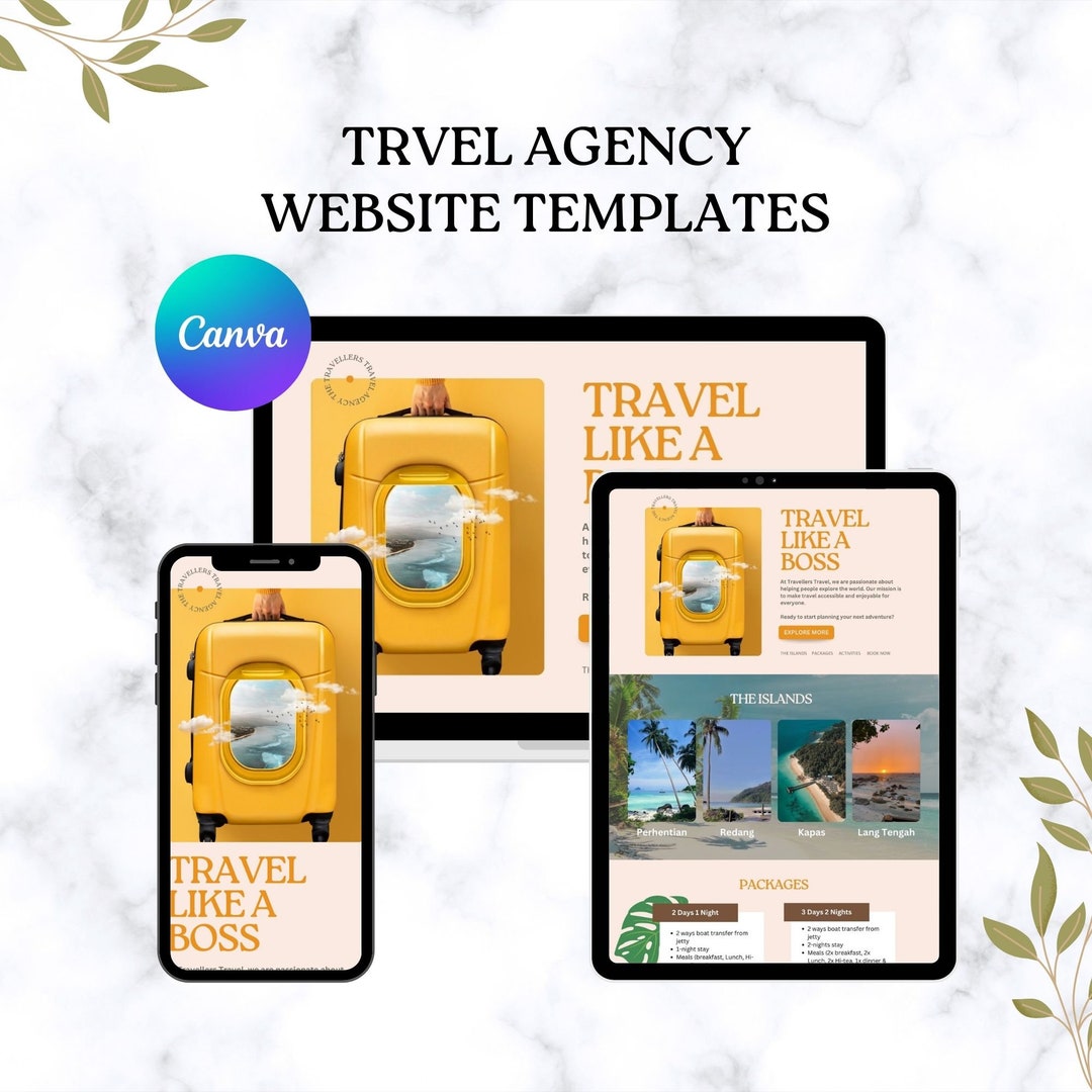 Travel Agency Website Template, Canva Website, Travel Agent Etsy