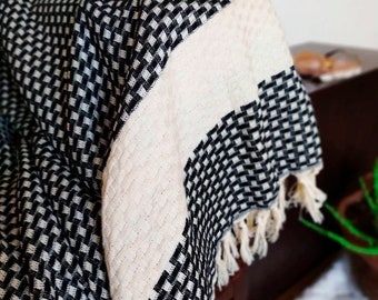 Handgemaakte Plaid Boho doek Bedhoes met kwasten Hand-Loomed Block Print Katoen sofa Plaid