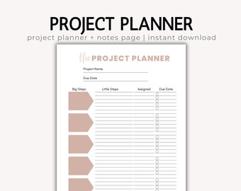 Project Planner, printable, productivity, task tracker, digital download, planner inserts, project management, manager, A4, A5, letter, PDF