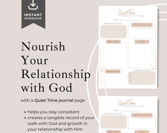Daily Quiet Time Journal Page, Devotional Journal, Prayer and Gratitude, Instant Download, Neutral beige brown, Letter, Half Letter, A4, A5