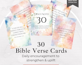 30 Biblical Modern Scripture Cards, Bible-based Cards, Christian Printable Affirmation Cards, Modern Floral, 5x7 in, 3.5x2.5 in, Download