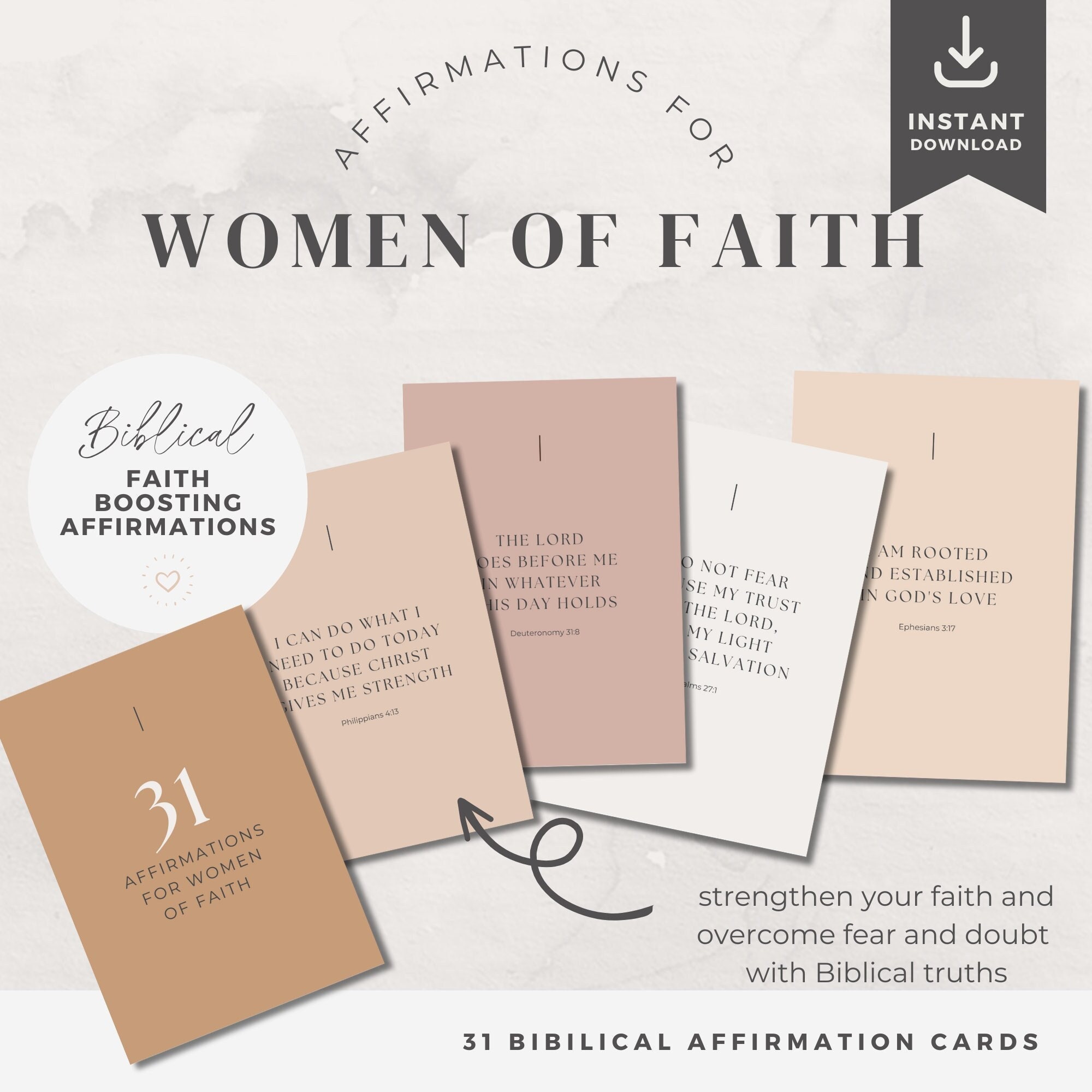 31 Biblical Affirmation Cards for Women of Faith, Modern Scripture Cards, Bible-based Cards, Christian Printable Affirmation Cards, Download