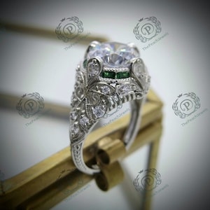 1880s vintage 2.40 ct white round diamond wedding engagement ring in 935 argentium silver estate mid century ring art deco ring antique ring