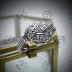 1880's Vintage 3 cts round moissanite diamond 3 stone vintage engagement wedding ring In 935 argentium silver stacking rings victorian ring