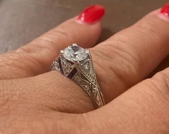 Vintage 1880s Edwardian Diamond Ring, Old European Diamond Ring, Art Deco Engagement Ring In 935 Argentium Silver, Iconic Retro Vintage Ring