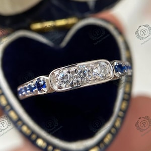 1880&#39;s vintage diamond wedding band, Vintage estate band, diamond antique band ring, stacking band, dainty sapphire band, engagement ring
