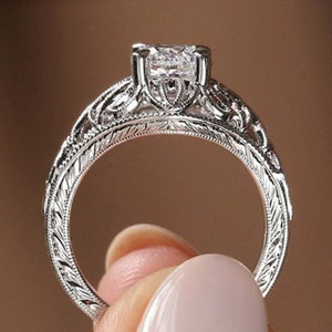 Circa 1880s vintage edwardian 1.80 ct round cut diamond engagement ring in 9335 aregntium silver, filigree ring antique wedding ring for her