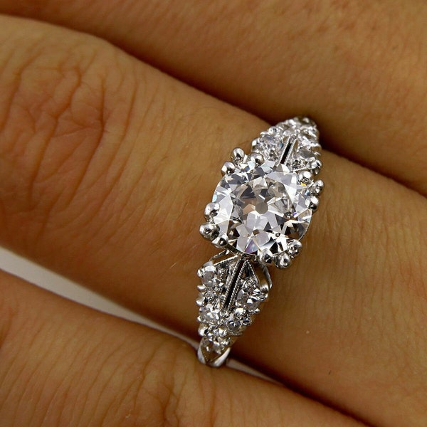 1890s Era Art Deco Vintage 2.00 Ct Diamond Antique Engagement Ring In 935 Argentium SIlver Edwardian Engagement Ring Old Mine Diamond Ring