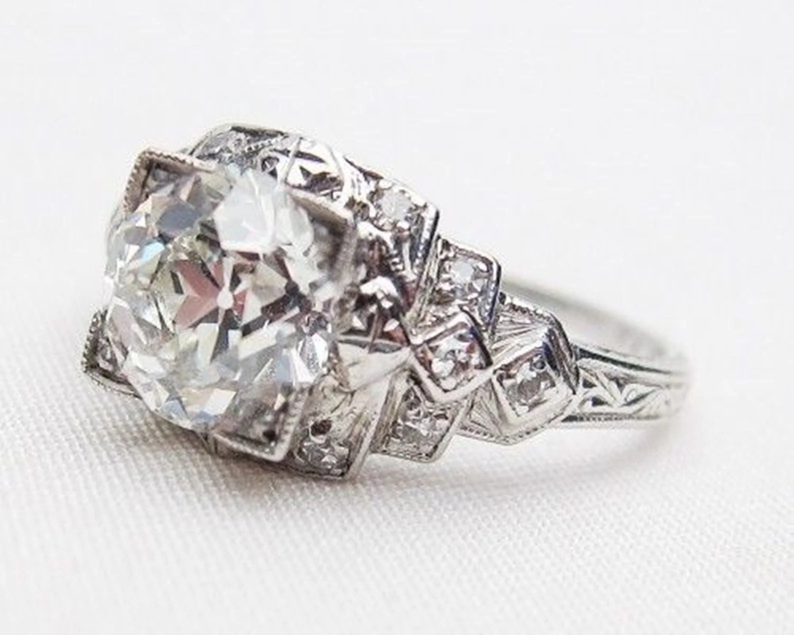 1890s Old European Cut Diamond Art Deco Ring, 2.50 Ct Vintage ...