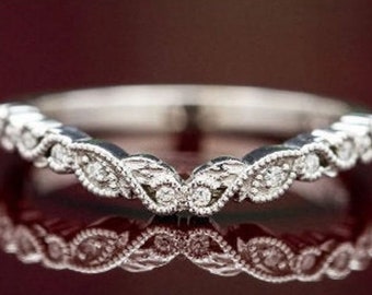 1880s Art Deco Ehering Vintage, antiker Diamant Ehering, Moissanit Band, Vintage Ehering geschwungen, Stapel-Verlobungsring