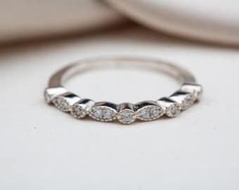 Vintage Circa 1880s Moissanite wedding band, Antique art deco band, Edwardian art deco band, wedding band, Vintage, Antique Stacking band