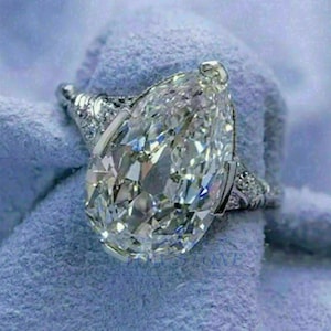 1880's Vintage 5.50 ct. Pear Cut Diamond Engagement Ring In 935 Argentium Silver, Estate Ring, Art Deco Jewelry, Antique Engagement Rings