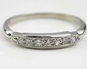 Vintage Circa 1880s Diamond wedding band, Antique art deco band, Edwardian art deco band Womens wedding band, Vintage, Antique Stacking band